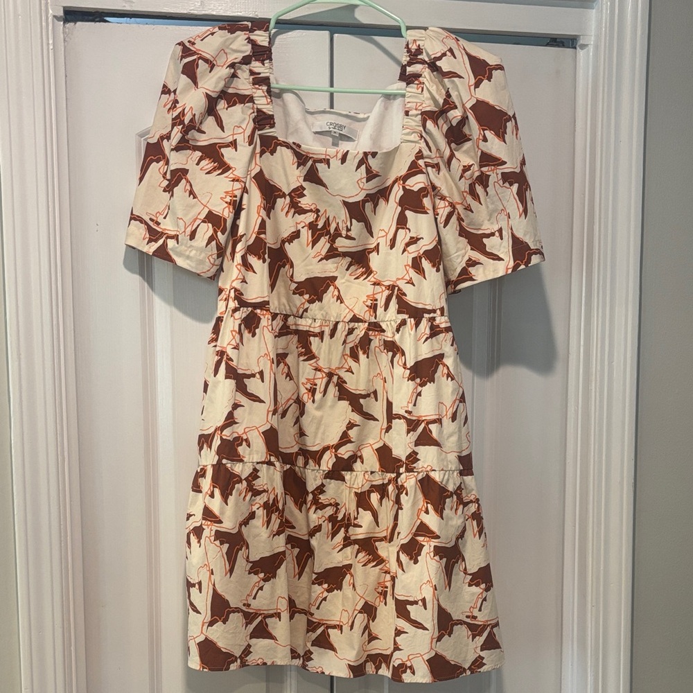 CROSBY EUC worn once. Cider Brown and Cream Abstract Mini Dress